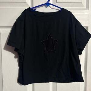 SHEIN Curve Black Star Mesh Cut-Out Crop Top, Size XXL — Goth Alternative